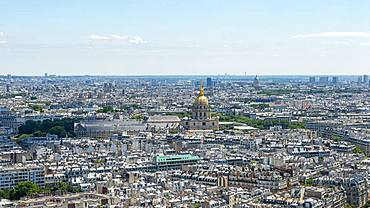 City view, view from the Eiffel Tower to the golden dome of the Chapel of Saint-Louis-des-Invalides, Hotel des Invalides, Paris, France, Europe