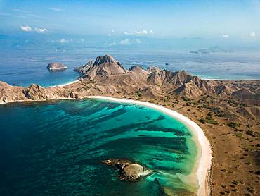 Aerial view, mountainous island, tropical beaches, Padar Island, Indonesia, Asia