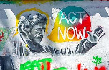 Act Now, colorful graffiti on the John Lennon Wall, Prague, Bohemia, Czech Republic, Europe