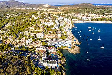 Aerial view of the Costa de la Calma and Santa Ponca coast with hotels, Costa de la Calma, Caliva region, Majorca, Balearic Islands, Spain, Europe