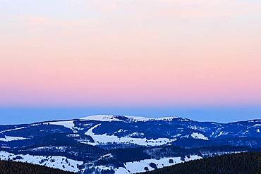 Feldberg with snow at sunset, view from Belchen, Black Forest, Baden-Wuerttemberg, Germany, Europe