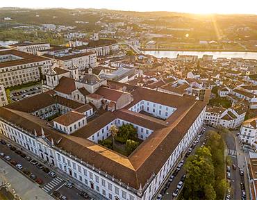 Aerial view of Coimbra university at sunset, Coimbra, Portugal, Europe