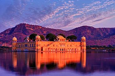 Jal Mahal, Water Palace at dusk, Jaipur, Rajasthan, India, Asia