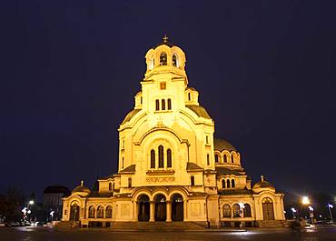 Cathedral of Alexander Nevsky at night, Sofia, Bulgaria, Europe