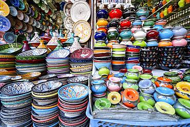 Colorful ceramic bowls, old town of Marrakech, Morocco, Africa