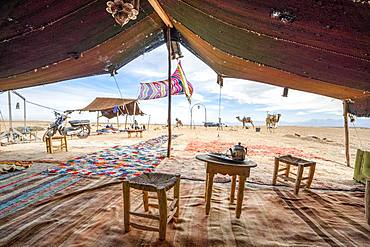 Inside of Bedoiun tent, Agafay desert, Morocco, Africa