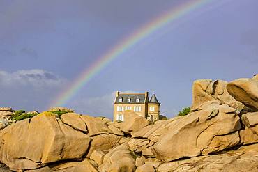 Villa of Gustave Eiffel with rainbow, Ploumanac'h, Departement Cotes-d'Armor, France, Europe