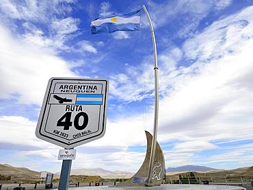 Monument in the half of Route 40, Mitad Ruta 40, near Chos Malal, Neuquen Province, Patagonia, Argentina, South America