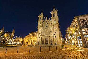 Santa Cruz or Holy Cross Church at night, Carlos Amarante square, Braga, Minho, Portugal, Europe