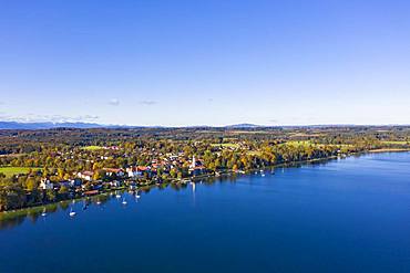 Seeshaupt am Starnberger See, aerial view, Fuenfseenland, Upper Bavaria, Bavaria, Germany, Europe