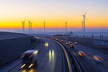 Motorway A8 with wind farm, Baden-Wuerttemberg, Germany, Europe