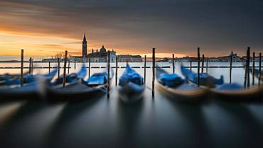 Gondolas at St. Mark's Square with San Giorgio Maggiore, Venice, Italy, Europe