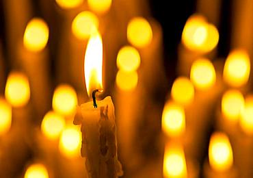 Sacrificial candles in the grotto, Lourdes, Department of Hautes Pyrenees, France, Europe