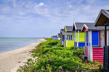 Bathing house in the nature reserve Flommen, Skanoer beach, Falsterbo, Skane, Skane laen, southern Sweden, Sweden, Europe