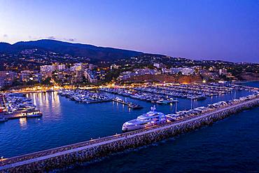 Aerial view, luxury marina Puerto Portals, Portals Nous, Palma de Majorca region, Majorca, Balearic Islands, Spain, Europe