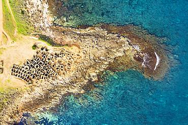 Necropolis of Son Real from above, Punta des Fenicis near Can Picafort, drone image, Majorca, Balearic Islands, Spain, Europe