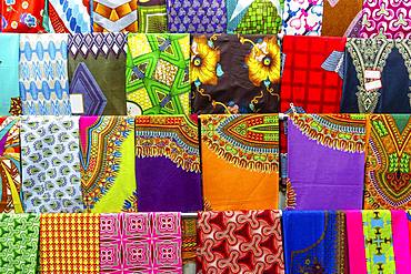 Plenty of colorful African fabrics, Maputo, Mozambique, Africa