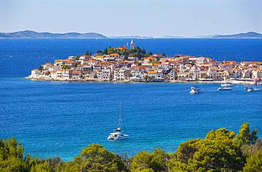 Sailboats, Primosten, Croatian Adriatic Coast, Central Dalmatia, Dalmatia, Croatia, Europe