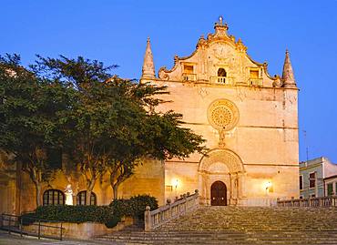 Parish church of Sant Miquel at dusk, Felanitx, Migjorn region, Majorca, Balearic Islands, Spain, Europe