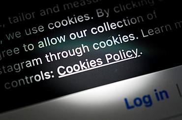 Cookie policy of a website, tracking, privacy, screenshot, close-up, detail