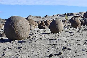 Round rocks on the Cancha de Bochas, Boccia course, Ischigualasto Nature Reserve, San Juan Province, Argentina, South America