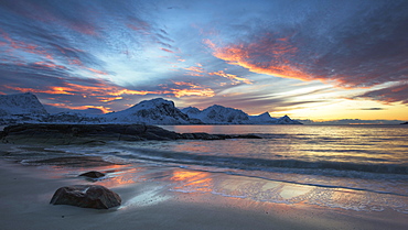 Sunset, Haukland Beach, Lofoten, Norway, Europe