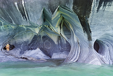 Marble Caves Sanctuary, Strange rock formations caused by water erosion, General Carrera Lake, Puerto Rio Tranquilo, Aysen Region, Patagonia, Chile, South America