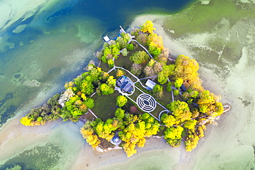 Castle with castle garden on the Rose Island from above, Starnberger See, near Feldafing, Fuenfseenland, aerial view, Upper Bavaria, Bavaria, Germany, Europe