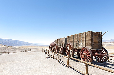 Desert, Historic Borax Mine, 20 mule team car, Harmony Borax Works, Death Valley National Park, California, USA, North America