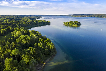 Aerial view of the Rose Island in Lake Starnberg, Upper Bavaria, Bavaria, Germany, Europe