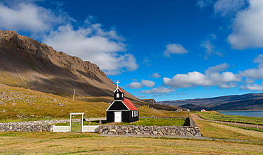 Saurbaejarkirkja, Saurbaer, Rauoisandur, Raudisandur, near Patreksfjoerdur, Westfjords, Iceland, Europe