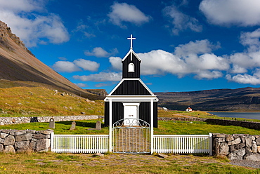 Saurbaejarkirkja, Saurbaer, Rauoisandur, Raudisandur, near Patreksfjoerdur, Westfjords, Iceland, Europe