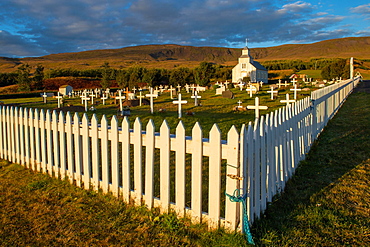 Church and cemetery, Hvammstangi, Westfjords, Northwest Iceland, Iceland, Europe