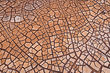 Cracks in clay soil form mosaic-like structure, geothermal field, Namafjall, Myvatn, Krafla volcanic system, Iceland, Europe