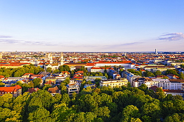 English Garden, view over Maxvorstadt and Schwabing, Munich, aerial view, Upper Bavaria, Bavaria, Germany, Europe