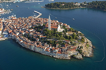 Aerial view of the Old Town of Rovinj, World Heritage Site, Istria, Croatia, Europe