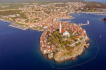 Aerial view of the Old Town of Rovinj, World Heritage Site, Istria, Croatia, Europe