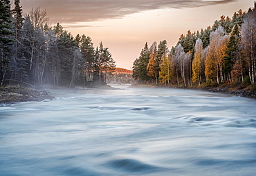 Autumnal atmosphere on the river in the evening light, Gaellivare, Norrbottens laen, Sweden, Europe