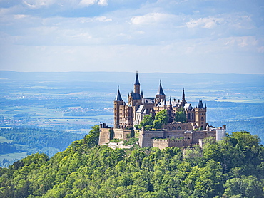 View of Hohenzollern Castle, Bisingen, Zollernalbkreis, Baden-Wuerttemberg, Germany, Europe