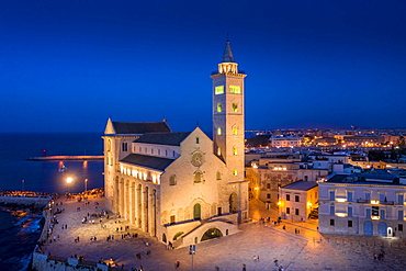 Aerial view, Italy, Southern Italy, Puglia, Trani, Cathedral of San Nicola Pellegrino, Sea Cathedral of Trani, Europe