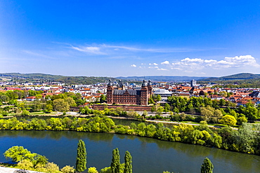 Aerial view, Johannisburg Castle, Renaissance Castle, Aschaffenburg, Lower Franconia, Franconia, Bavaria, Germany, Europe