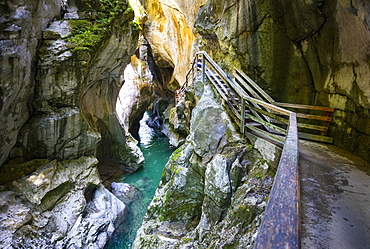 Climbing facility in the dark gorge, Lammeroefen, Lammerklamm, River Lammer, Scheffau, Tennengebirge, Salzburger Land, Province of Salzburg, Austria, Europe