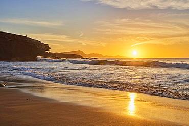 Beach Playa de la Pared at sunset, Fuerteventura, Canary Islands, Spain, Europe