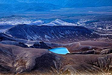 Aerial view, Upper Tama Lake, Tongariro National Park, North Island, New Zealand, Oceania