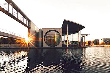 Sunrise with Spree and Marie Elisabeth Lueders House, Berlin, Germany, Europe