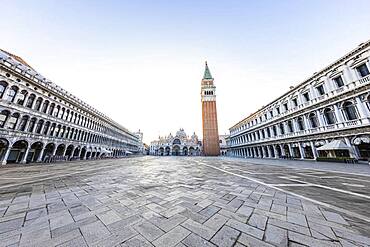 Piazza San Marco deserted due to Corona pandemic, Venice, Veneto, Italy, Europe