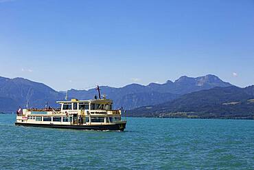 Liner with Schafberg, Weyregg am Attersee, Salzkammergut, Upper Austria, Austria, Europe