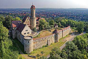 Altenburg, medieval hilltop castle at 400m, landmark of Bamberg, first documented in 1109, aerial view, Bamberg, Steigerwaldhoehe, Upper Franconia, Franconia, Germany, Europe