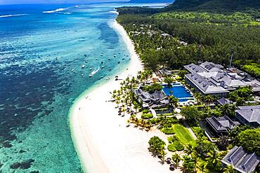 Aerial view, Berg le Morne, with luxury hotel LUX Le Morne Resort, Mauritius, Africa