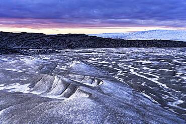 Inland ice at sunset, Kangerlussuaq, Greenland, North America